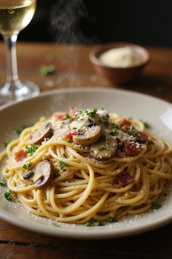 creamy mushroom bacon carbonara