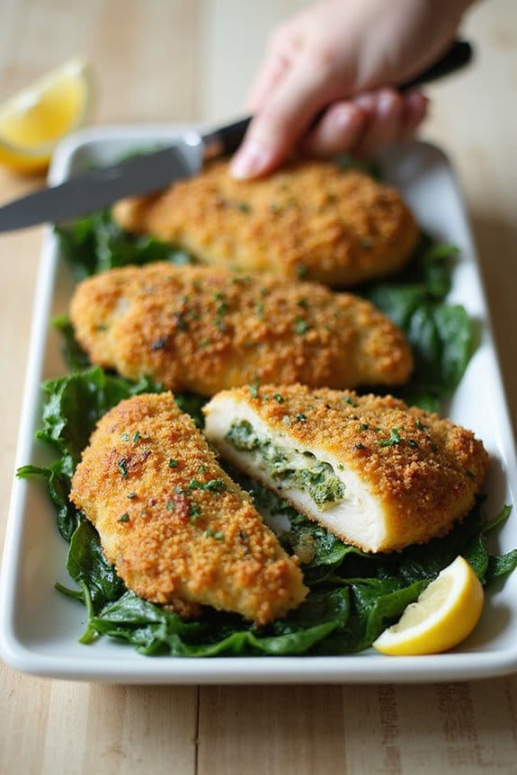 crispy herb stuffed chicken layers