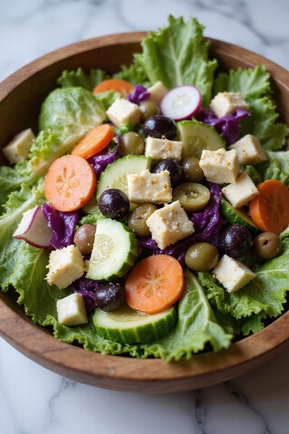 layered greek salad preparation