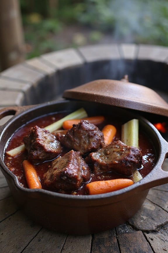 rich oxtail red wine potjie