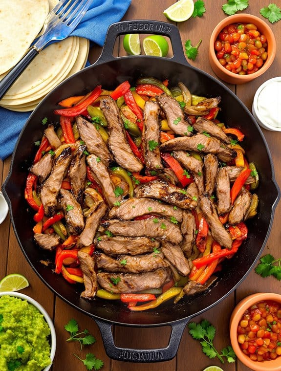 sizzling cast iron fajitas