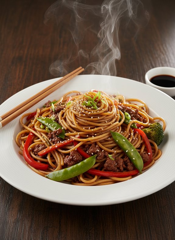 sizzling ground beef lo mein