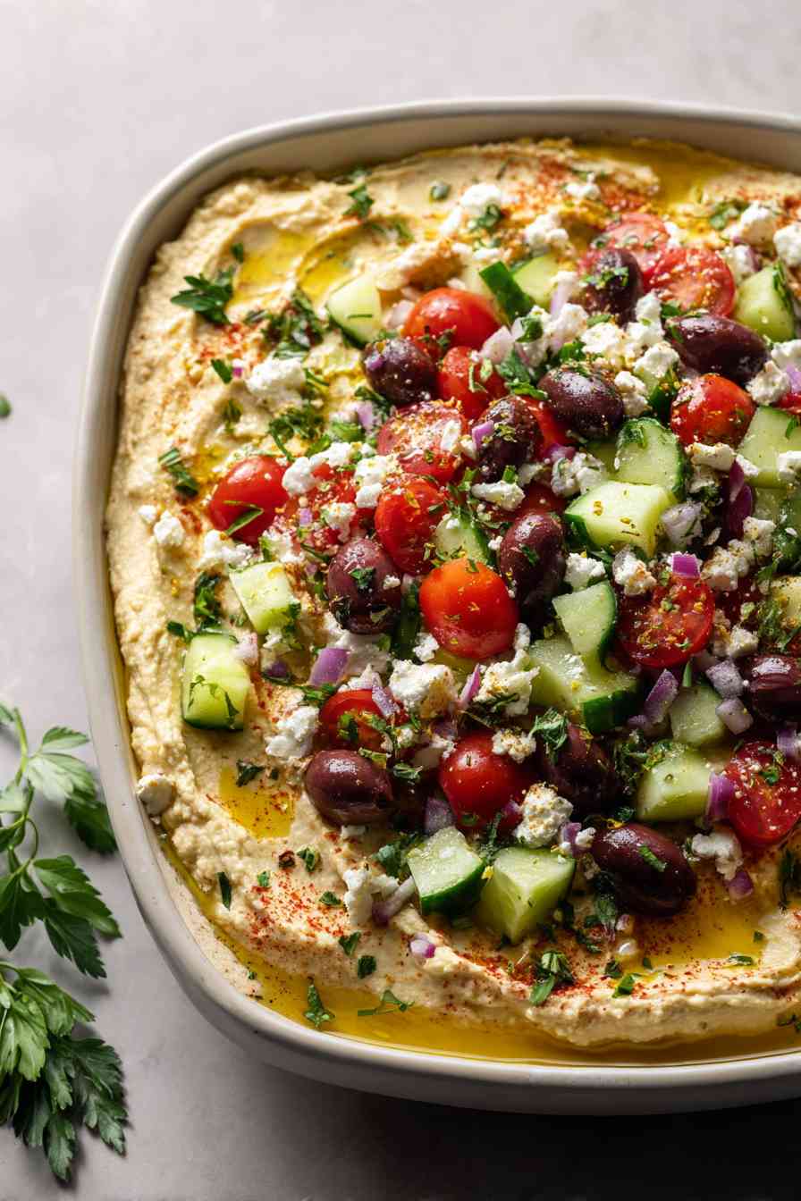 mediterranean layered greek hummus dip variations
